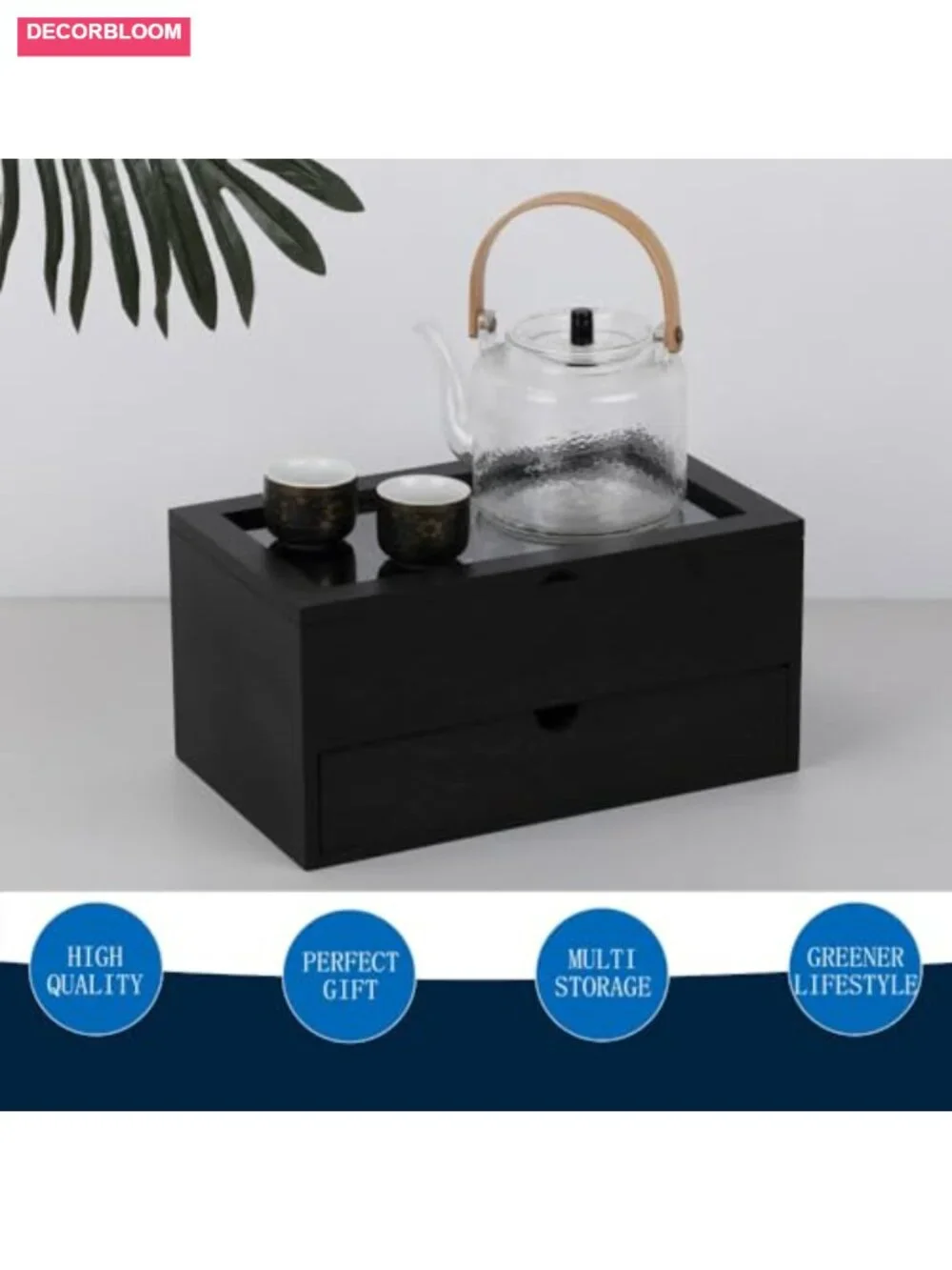 Wooden Tea Bag Organizer with Drawer - Acacia Wood Storage Box with Coasters